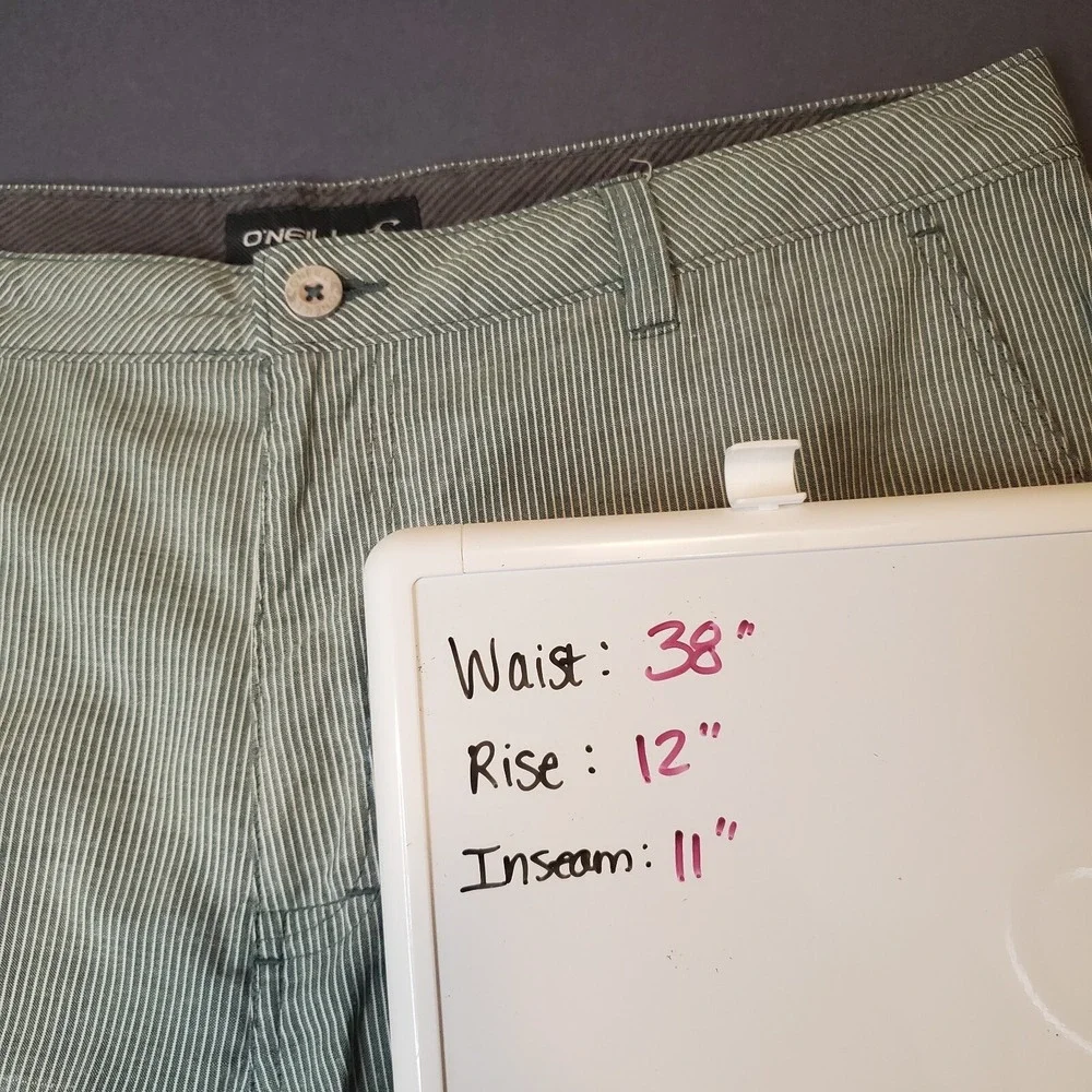 O'Neill Mens 38 Green Striped Flat Front Chino‎ Style Shorts Golf Beach Preppy
